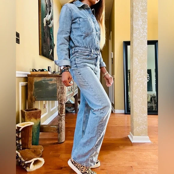 Zara Denim Longsleeve Button Front Jumpsuit - Picture 7 of 13